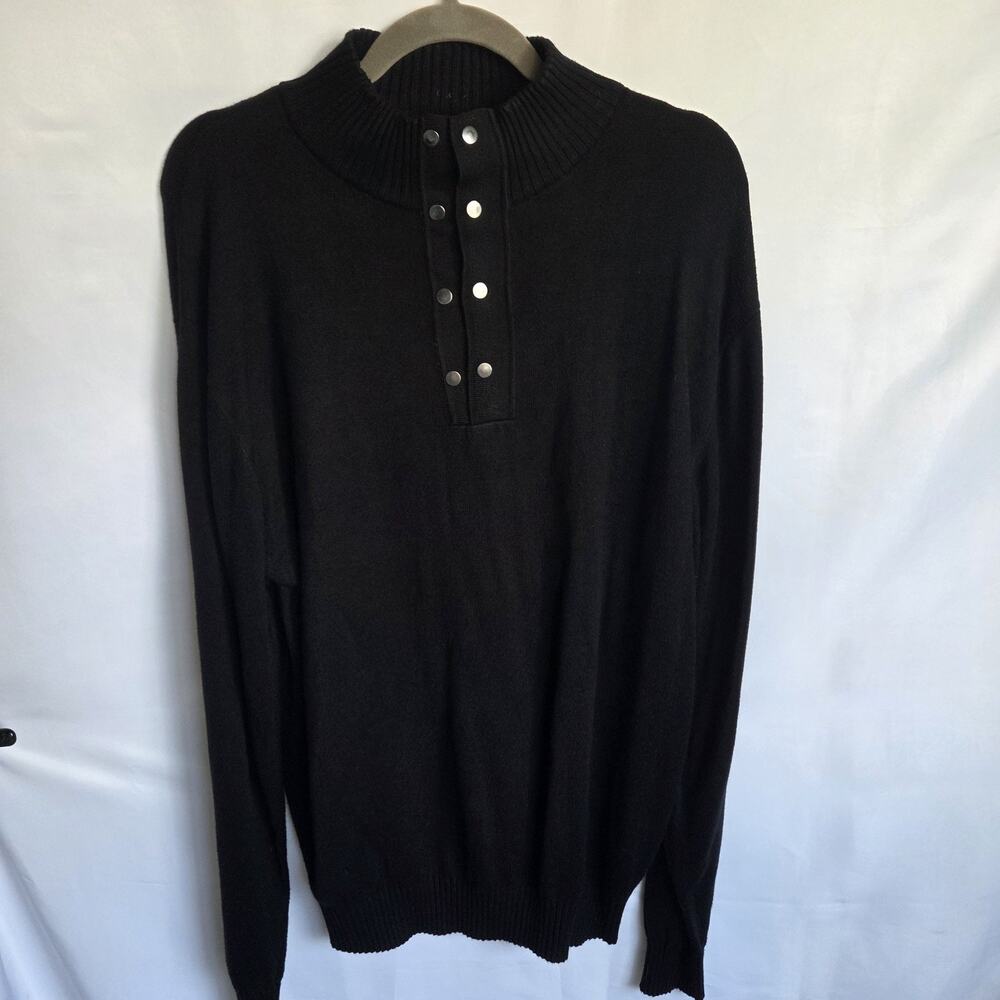 Thread & Stitch Mens Large Black Mock Neck Snap Sweater Wool Blend Pullover